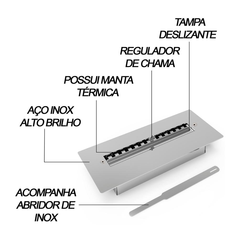 Lareira Ecológica para Embutir Saro Q50 Abertura Da Chama 50cm Inox - 3