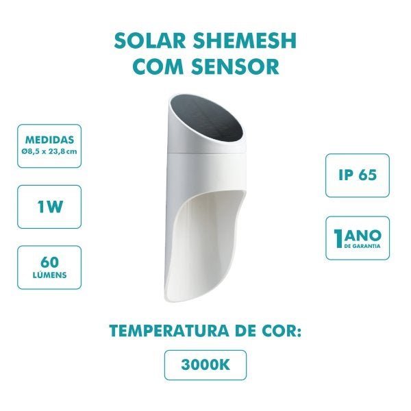Arandela Solar Alumínio Design Sensor Luz e Presença 1W - 2