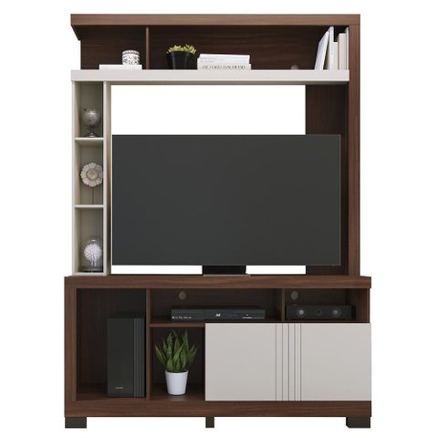 Estante Home Theater Elba Nogueira Real/off White Matte para Tv até 50” - Colibri