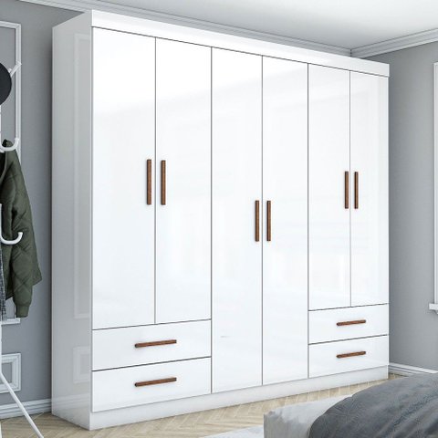 Guarda-roupa Casal Mondo 6 Portas 4 Gavetas Branco - Pnr Móveis