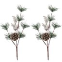 Ver imagem 1 de Kit 2 Galhos Natal Folhagens com Pinha e Berries Branco Nevado 46cm Decorativo - Magizi