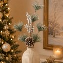 Ver imagem 2 de Kit 2 Galhos Natal Folhagens com Pinha e Berries Branco Nevado 46cm Decorativo - Magizi