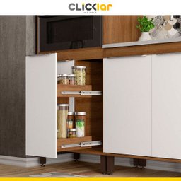 Cozinha Completa Modulada Ilha Gourmet 268/135cm 6 Peças 10 Portas 3 Gavetas MDP Mel Branco - Clicklar - 3
