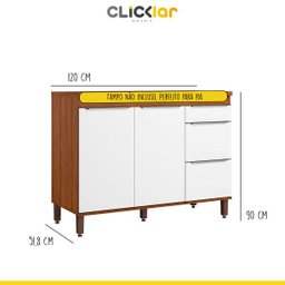 Cozinha Completa Modulada Ilha Gourmet 268/135cm 6 Peças 10 Portas 3 Gavetas MDP Mel Branco - Clicklar - 6