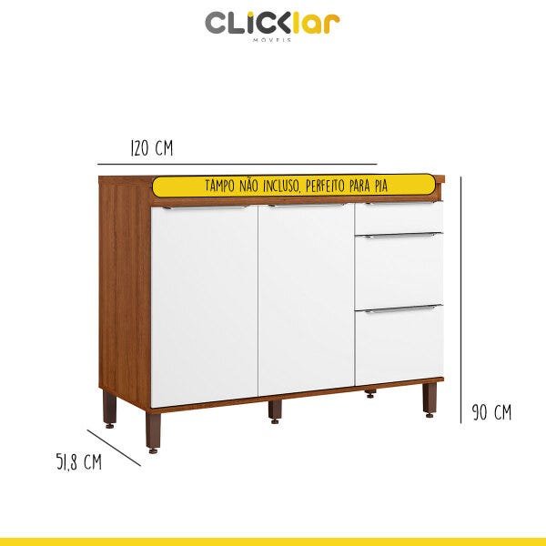 Cozinha de Canto Completa Modulada Ilha 232/247cm 9 Peças 14 Portas 4 Gavetas MDP Mel Branco - Clicklar - 11