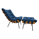 Ver imagem 2 de Poltrona Moderna Costela com Puff Apoio para Pés em Suede:azul