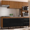 Ver imagem 1 de Cozinha Completa Compacta Paola 246cm 8 Portas 2 Gavetas Mdp Mel Preto - Clicklar