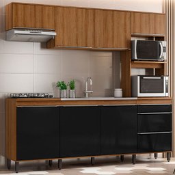 Cozinha Completa Compacta Paola 246cm 8 Portas 2 Gavetas MDP Mel Preto - Clicklar - 1
