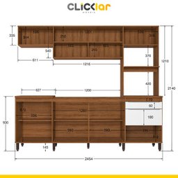 Cozinha Completa Compacta Paola 246cm 8 Portas 2 Gavetas MDP Mel Branco - Clicklar - 4