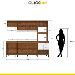 Cozinha Completa Compacta Paola 246cm 8 Portas 2 Gavetas MDP Mel Branco - Clicklar - 5