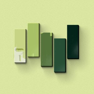 Paleta de Cores Verdes - Quadros ou Placas Modulares com 5 Peças