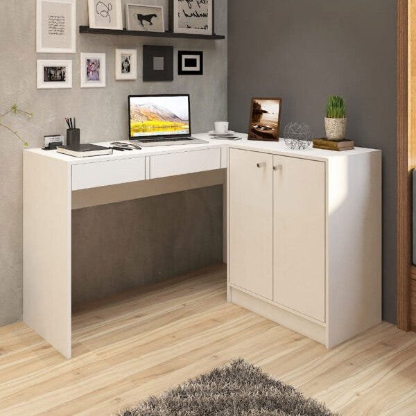 Mesa Escrivaninha com Armário D 116x106cm 2 Gavetas Computador Escritório Mdp Branco - Clicklar - 1