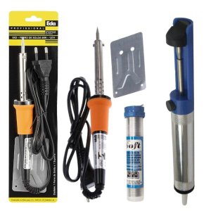 Kit Ferro Solda + Tubete Estanho com Resina e Sugador Solda - 220v 40W