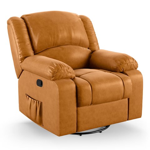 Poltrona do Papai Reclinável Melim Glider Giratória Massagem Pu Whisky Fh1 - D'Rossi