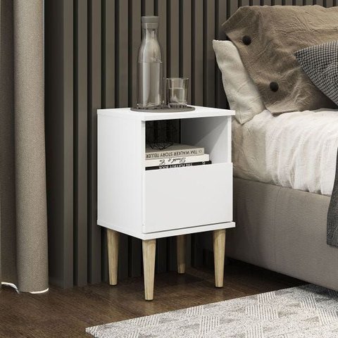 Mesa de Cabeceira Retrô 36cm Pés Palito Branco 0636 - Clicklar
