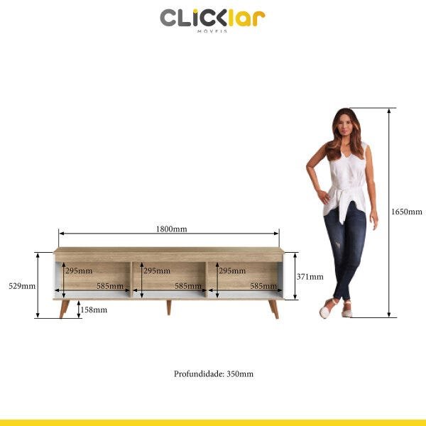 Rack para TV até 60’ 180cm Pés Palito Viena Branco Mel Mdp - Clicklar - 5