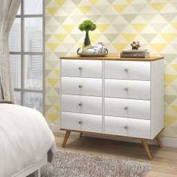 Cômoda Retrô Pé Palito 90cm 8 Gavetas Mdp Nogal Branco Lacca - Clicklar - 1