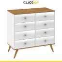 Ver imagem 2 de Cômoda Retrô Pé Palito 90cm 8 Gavetas Mdp Nogal Branco Lacca - Clicklar