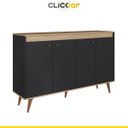 Ver imagem 2 de Aparador Buffet Balcão Retrô para Sala 135cm Viena Pé Palito Mdp Mel Preto Brilho - Clicklar