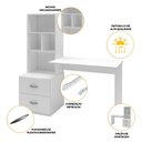 Ver imagem 2 de Mesa Computador Notebook Escrivaninha Estante Quarto Estudo 2 Gavetas 2 Prateleiras Branco