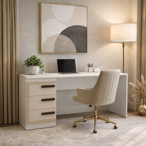 Escrivaninha para Ecritório Valência 3 Gavetas 163cm Creme E Branco