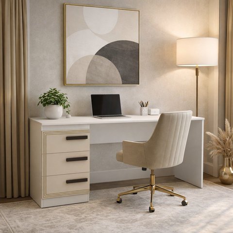 Escrivaninha para Ecritório Valência 3 Gavetas 163cm Creme E Branco