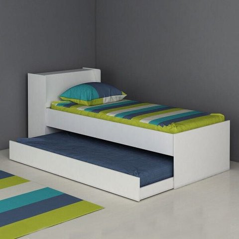 Cama Solteiro com Cama Auxiliar Bicama Cabeceira Baú 85x220 Cm Mdp Branco - Clicklar