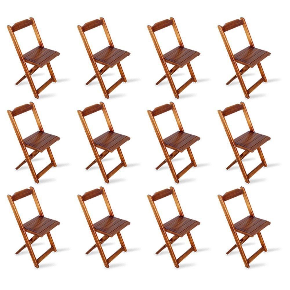 Kit 12 Cadeiras Dobrável Madeira Padrão Imbuia Cor: Marrom