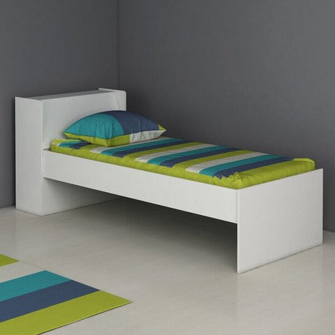 Cama Solteiro Com Cabeceira Báu 85x220 Cm MDP Branco - ClickLar