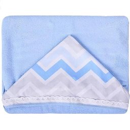 TOALHA DE BANHO BEBE COM FORRO CHEVRON BABY JOY AZUL - 1