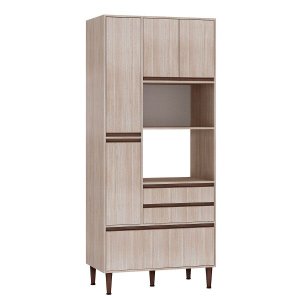 Armário Paneleiro Cozinha New 4 Portas 3 Gavetas 93 x 214cm Fornos MDP Nogueira Café Pt90 - Clicklar