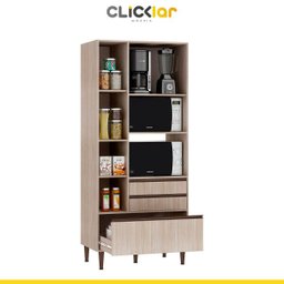 Armário Paneleiro Cozinha New 4 Portas 3 Gavetas 93 x 214cm Fornos MDP Nogueira Café Pt90 - Clicklar - 2