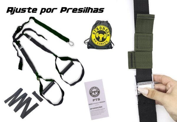 Fita Treinamento Suspensão Completo Presilha + Kit Elástico Mini Band 5 Faixas Elásticas - Verde - 2