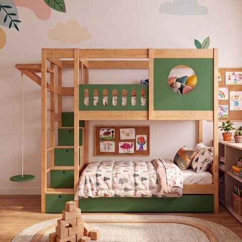 Treliche Active Play com Balanço Infantil Climb Casatema MadeiraOriginals Verde/Madeira Natural