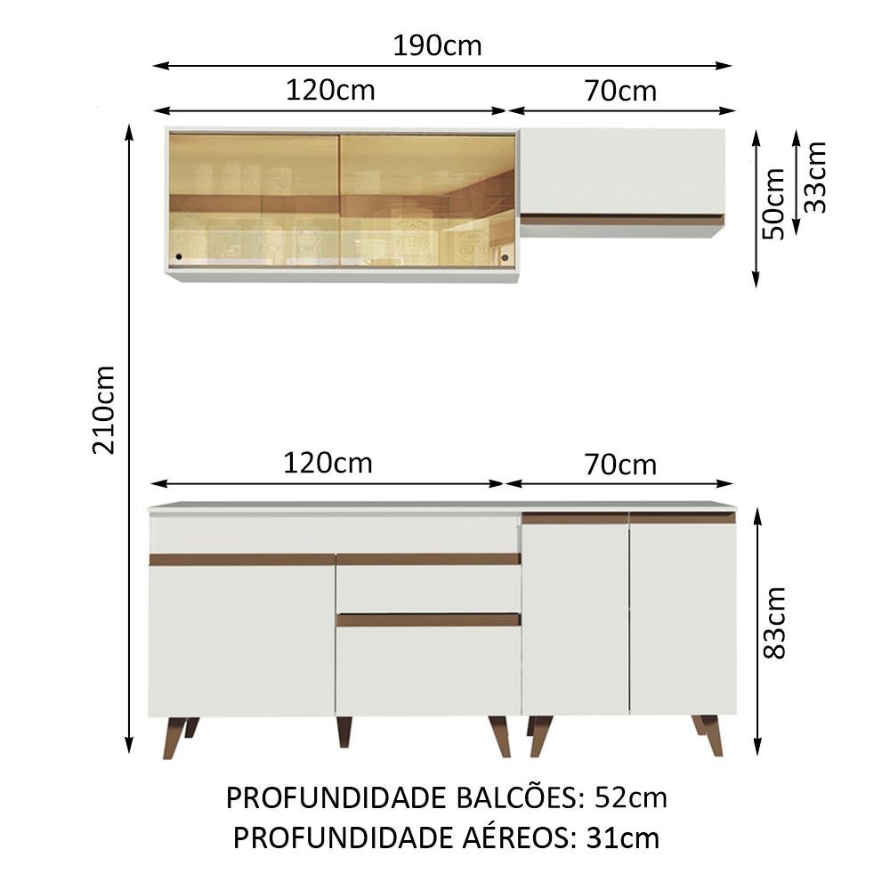 Armário de Cozinha Compacta 190cm Branco Reims Madesa 01 - 4