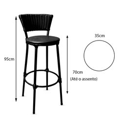 Kit 4 Banquetas Altas Cuba Aço Preto Junco Sintético Preto Assento Preto - 5 Kit 4 Banquetas Altas Cuba Aço Preto Junco Sintético Preto Assento Preto - 5