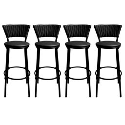 Kit 4 Banquetas Altas Cuba Aço Preto Junco Sintético Preto Assento Preto - 1 Kit 4 Banquetas Altas Cuba Aço Preto Junco Sintético Preto Assento Preto - 1