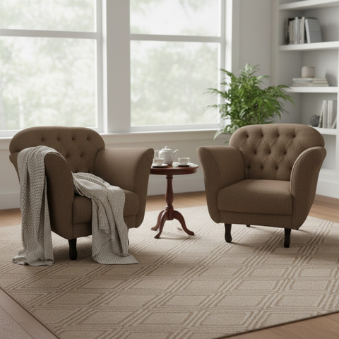 Kit 2 Poltronas Decorativa Dália Linho Marrom Pés Madeira