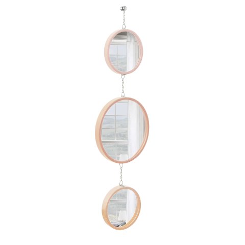 Espelho Decorativo Triplo Rosa Alça Corrente 20 cm 30 cm 20 cm Redondo