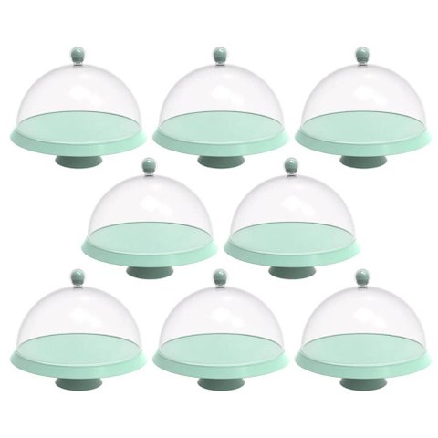 8 Boleiras 25cm Verde Menta Porta Bolo Tortas com Cúpula e Pé Crippa Padaria Hotel