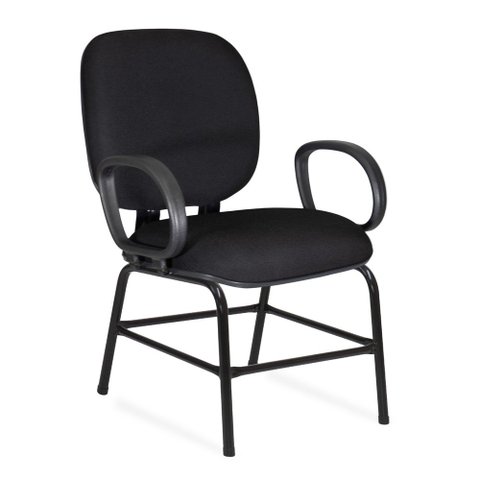 Cadeira Escritório Plus Size Pé Fixo Tecido Preto