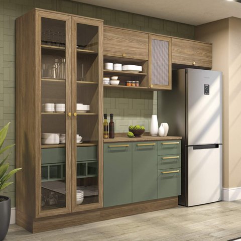 Armário de Cozinha Modulada Completa Reta 5 Peças 2,80m 291 Botanic Kappesberg