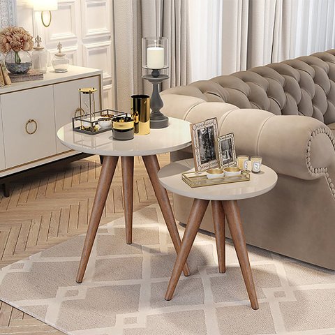 Mesinha Decorativa de Canto Luxo Lateral Retrô - Off White