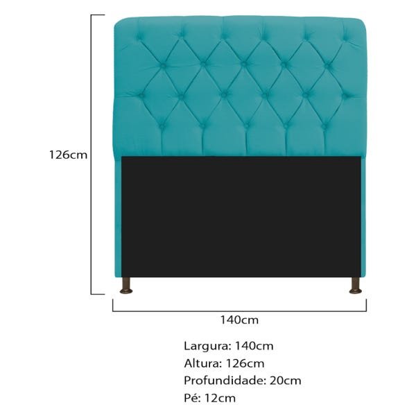 Kit Cabeceira Lady e Recamier Taty 140 cm Casal Suede Azul Turquesa - ADJ Decor - 4