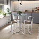 Ver imagem 1 de Conjunto Mesa Redonda Vidro 4 Cadeiras Pequena Estofado Industrial White
