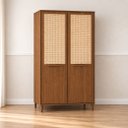 Ver imagem 1 de Guarda-Roupa 2 Portas com Tela de Rattan Cor Nogueira
