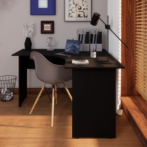Mesa Angular New City em L MDP 135cm Preto Gebb Work