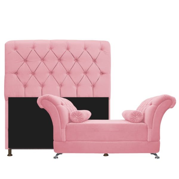 Kit Cabeceira Lady e Recamier Taty 160 cm Queen Size Suede Rosa Bebê - ADJ Decor - 1