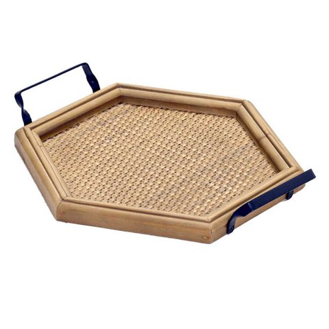 Bandeja Decorativa Hexagonal em Rattan Preto 35cm Paris Luz
