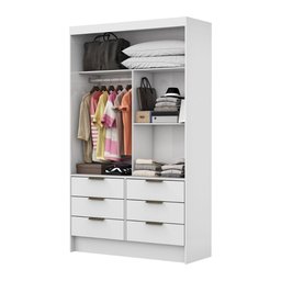 Guarda Roupa Com 2 Portas De Correr Premium 6 Gavetas Com Espelho Sevilha Carioca Móveis Branco - 2